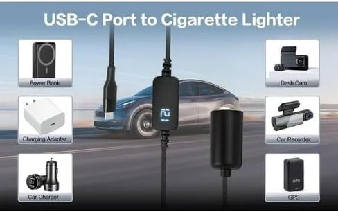 USB C Male to 12V 10W Cigarette Lighter Socket Adapter Power Cable for Dash Cam, GPS, Car Led Light Strips 10W max 1.2M in Kuwait