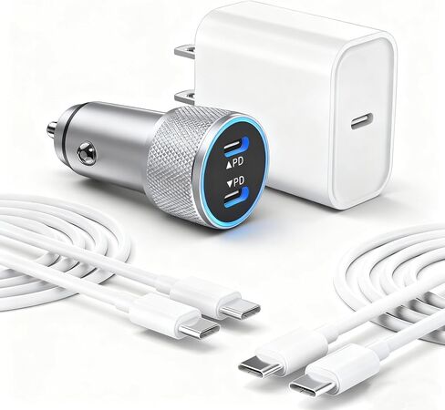 iPhone 17 16 15 Car Charger, 20W Dual Port USBC Fast Car Charger with 20W PD Type C Adapter + 2Pack 3FT USB C to C Charging Cable Fast Charging for iPhone 17/17 Pro/Air/16e/16/15 Pro Max/Airpods/iPad in Saudi Arabia