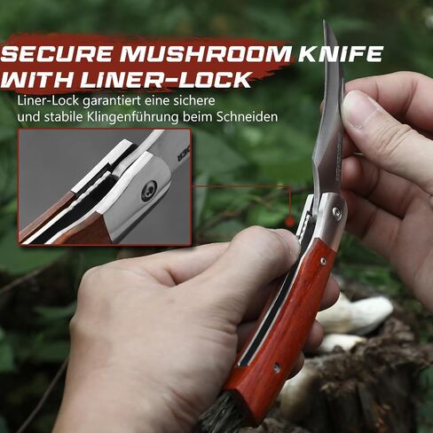 DRACHENADER Mushroom Knife N-1, 8.15" Folding Mushroom Knife with Brush, Leather Sheath, 5Cr14MoV Stainless Steel Blade, secure Liner-Lock Design for Foraging and Harvesting in Kuwait