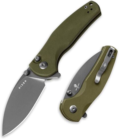 Kizer Mini Grouper Folding Pocket Knife, 3.16" D2 Blade G10 Handle Camping Folding Knife, Button Liner Lock EDC Knife with Pocket Clip for Men Women Gift, Hunting Hiking Survival Knives V3669A3 in Saudi Arabia