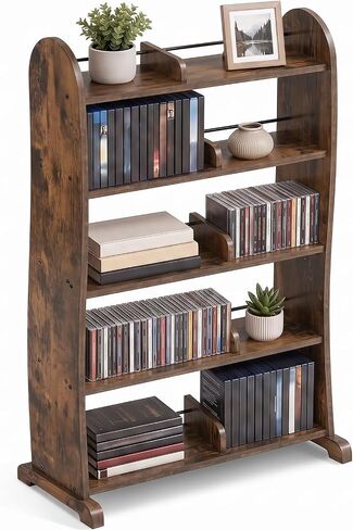 LELELINKY 5-Tier DVD Storage Cabinet, DVD Shelf and CD Rack, Brown | Freestanding Media Shelf With Adjustable Dividers For CDs, Blu-Ray, Video Games And Books in Saudi Arabia