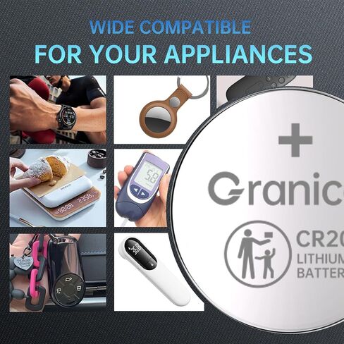 Granicell CR2032 Battery Compatible with AirTag 2032 Lithium 3V Coin Battery for Child Safety, Suitable for Key Fobs, Smart Sensors, Scales, Candles and More 50 Count in Kuwait