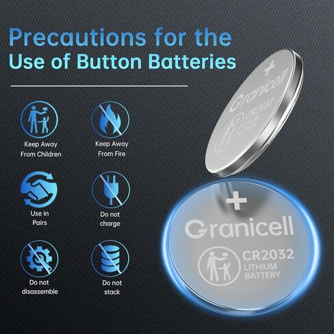 Granicell CR2032 Battery Compatible with AirTag 2032 Lithium 3V Coin Battery for Child Safety, Suitable for Key Fobs, Smart Sensors, Scales, Candles and More 50 Count in Kuwait