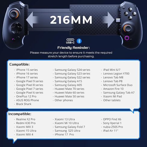 abxylute S9V Full-Size Bluetooth＆Type-C Gaming Phone Controller for Viture Full Range of Eyeglasses, 174" Ultra Sharp Game Display for iPhone 15/16/17, iPad Mini 6/7,Android Tablet,Free Key Mapping＆App in Saudi Arabia
