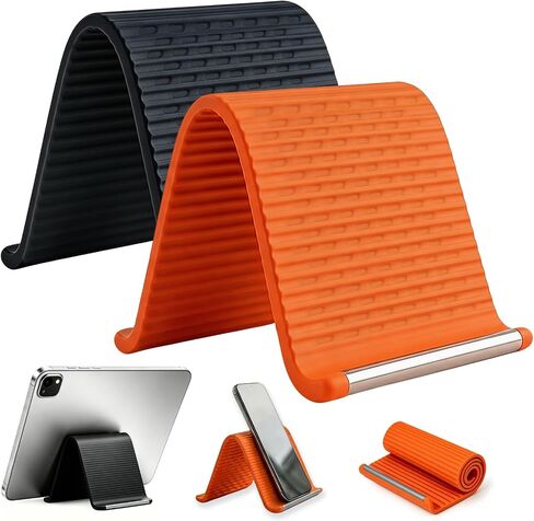 2 Pack Portable Foldable Silicone Aluminum Phone Holder | Flexible Adjustable Bends, Anti-Slip Universal Mobile Phone & Small Tablet Holder for Desk, Airplane, Travel, Office, Home in Saudi Arabia