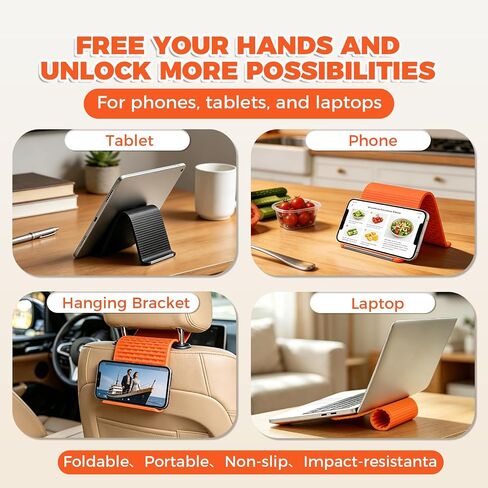 2 Pack Portable Foldable Silicone Aluminum Phone Holder | Flexible Adjustable Bends, Anti-Slip Universal Mobile Phone & Small Tablet Holder for Desk, Airplane, Travel, Office, Home in Saudi Arabia