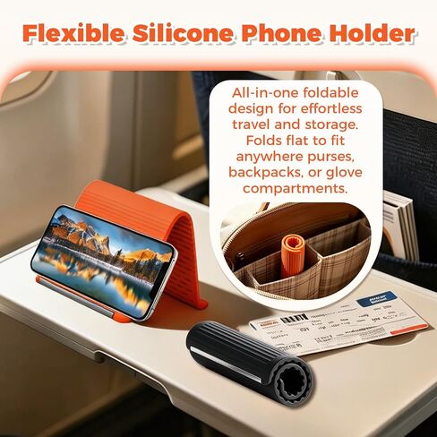 2 Pack Portable Foldable Silicone Aluminum Phone Holder | Flexible Adjustable Bends, Anti-Slip Universal Mobile Phone & Small Tablet Holder for Desk, Airplane, Travel, Office, Home in Saudi Arabia