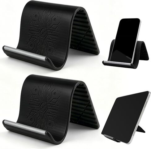 2 Pack Adjustable Foldable Silicone Phone Stand, Universal Bendable Cell Phone Tablet Holder, Portable Anti-Slip Desk Bed Phone Mount for Travel Home Office(Orange/Black) in Saudi Arabia