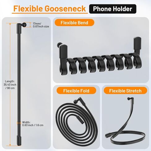 Flexible Phone Holder for Treadmill |Stroller |Wheel |Chair Pole |Stick |Rod |Tube |Shelf | Railing |Cart,35.4" / 90 cm Gooseneck Arm Mount,Compatible with 3.5~7.5" iPhone/LG/Galaxy Smartphone in Saudi Arabia