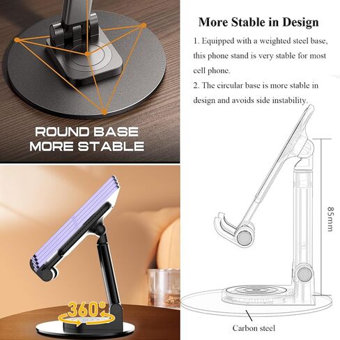 Meetuo Rotatable Cell Phone Stand for Desk, Phone Holder | Height Angle Adjustable, Portable Phone Stand, Compatible for Smartphones iPhone, Desktop in Saudi Arabia