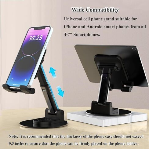Meetuo Rotatable Cell Phone Stand for Desk, Phone Holder | Height Angle Adjustable, Portable Phone Stand, Compatible for Smartphones iPhone, Desktop in Saudi Arabia