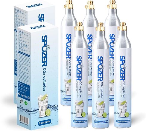 SPOZER CO2 Refill Cylinder for SodaStream Compatible w/Screw-in Soda Makers | 60L Threaded CO2 Canister, Food-Grade Carbonated Water Refill. for FIZZ, ONE TOUCH, JET, etc. - Set of 6 in Saudi Arabia