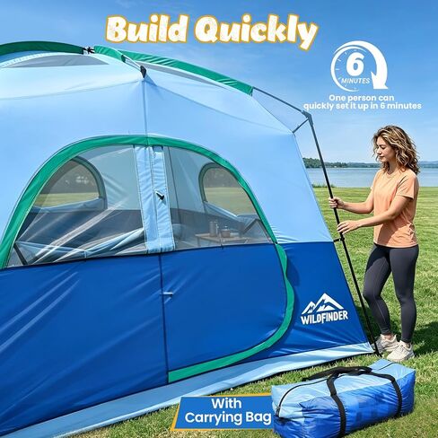 WildFinder Camping Tent 6 Person, Family Tent with Rainfly | Double Layer,Waterproof & Windproof, Portable Easy Setup Tents for Camping, Suitable for Camping & Hiking in Saudi Arabia
