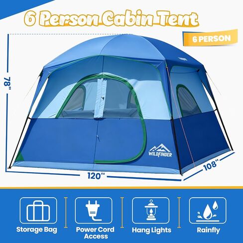 WildFinder Camping Tent 6 Person, Family Tent with Rainfly | Double Layer,Waterproof & Windproof, Portable Easy Setup Tents for Camping, Suitable for Camping & Hiking in Saudi Arabia