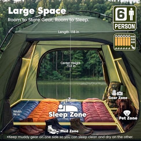 Purebox Tent 6 Person Tents for Camping with 2 Doors & Rainfly | Portable Waterproof & Windproof Tents, Large Mesh Ventilation, Easy Setup Family Tent for Camping, Hiking and Backpacking in Saudi Arabia