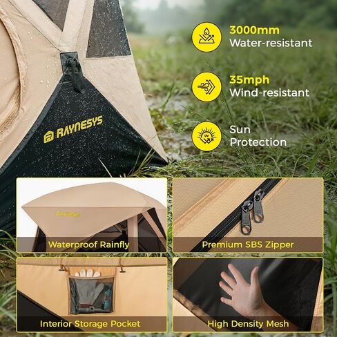 4 Person Camping Tent, Setup in 60 Seconds, Waterproof,Pop up Tents | Instant setup in 60 Seconds,Spacious Interior,3000mm waterproof Camping tent,Instant Cabin Tents with Carry Bag in Saudi Arabia