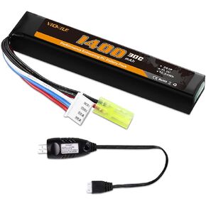 3S Airsoft Battery 30C 11.1V 1400mAh Mini Tamiya Plug with 11.1V USB Charger Fit for Most Airsoft Model Guns Gel Water Bead Blaster in Saudi Arabia
