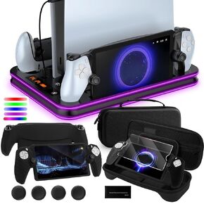 All-in-1 Accessories Bundle for Playstation Portal, PS5 Cooling Station / Charger Dock with RGB, Carrying Case for PS Portal, Silicone Protective Cover, HD Screen Protector, 4 Thumb Grips for Ps5 Portal - Black in Saudi Arabia