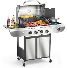Electactic G31 Gas Grill, 3-Burner Gas Grill with Folding Side Tables,Stainless Steel 24,000 BTU BBQ Grill,Outdoor Propane Grill for Barbecue,Patio,Camping in Saudi Arabia