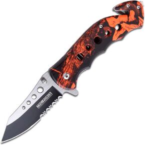 Tac-Force- Folding Pocket Knife – Black/Satin Partially Serrated Blade, Pink Aluminum Handle with EMT Logo, Rope Cutter, Glass Punch, Pocket Clip, Tactical, EDC, Rescue - TF-498PEM in Saudi Arabia