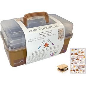 McEtt Smores Caddy - Multi-Tray S'mores Storage Box (Roasting Sticks NOT Included) & Fun Smores Stickers - Hold Marshmallows, Chocolate, Crackers, Candy, & Skewers - Camping & Campfire Accessories Kit in Kuwait