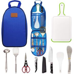 Camp Kitchen Utensil Organizer Travel Set Portable BBQ Camping Cookware Stainless Steel Utensils Travel Kit Outdoor Equipment Cutting Board Tongs Scissors Knife Ladle Spatula in Saudi Arabia