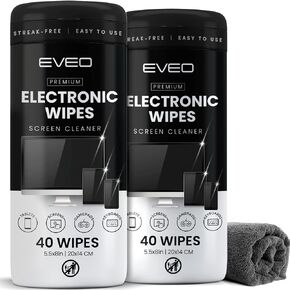 Electronic Wipes Screen Cleaner Streak-Free [2 Pack x40] Computer Screen Wipes, TV Screen Cleaner Wipes, Monitor Wipes for Smart TV, Laptop, iPhone, ipad and more - [Microfiber Cloth + 80 Wipes] in Saudi Arabia