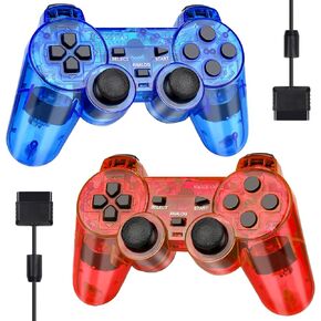 GamingBoy Wired Controller for PS2, 2 Pack Gamepad Remote Double Shock Compatible with Play station 2, with 1.8M Cable(Clear Red and Clear Purple) in Saudi Arabia