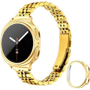 سوار معدني رفيع من wipalor مع حافظة لهاتف Samsung Galaxy Watch 9/8 Band 40mm | ساعة سامسونج جالاكسي الرياضية النحيفة المصنوعة من الفولاذ المقاوم للصدأ مقاس 9/8 مقاس 40 ملم، مع غطاء حماية ممتص للصدمات للنساء - ذهبي in Kuwait