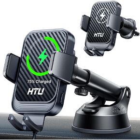 HTU Wireless Car Charger, 15W Auto Clamping Car Charger Dash Windshield Air Vent Phone Holder Compatible with iPhone 17 16 15 14/13/13 Pro/12 pro/12/11/X/8, Samsung S25/S24/S23/S22,etc (Black) in Saudi Arabia