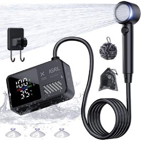 IGRL Portable Shower for Camping, Powerful 10L/Min Water Flow, Rechargeable Shower Pump with Bath Sponge, 4 Spray Modes, IPX8 Waterproof, 7800mAh Battery, Ideal for Hiking, Travel, Pet, Car Wash in Kuwait