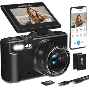4K Digital Camera for Photography,64MP Vlogging Camera for YouTube(Pink) | 3" 180°Flip Screen, 18X Digital Zoom,WIFI,Autofocus Compact Camera with Flash,32GB TF Card & 2 Batteries in Saudi Arabia