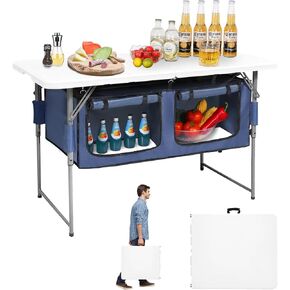 Camp Field 4ft Foldable Camping Table with Storage, Adjustable Height | Built-in organizer with adjustable height for camping, BBQ, tailgating, beach trips, and outdoor cooking. in Saudi Arabia