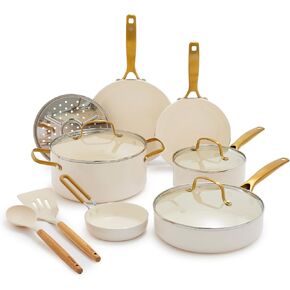 Blue Diamond 12 Piece Nonstick Cookware Set, Diamond Ceramic Pots & Pans, Dishwasher & Metal Utensil Safe, Non Toxic PFAS-Free, Kitchen Cooking Sauce & Saute Pans, Oven & Broiler to 600F, White in Saudi Arabia