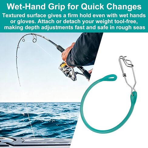 QQZ #371 Downrigger Weight Snubber with Trolling Snap, Green | With trolling snap. Absorbs shock, insulates, prevents snags. Easy grip wet hands. Fits downrigger terminal to weight. in Saudi Arabia