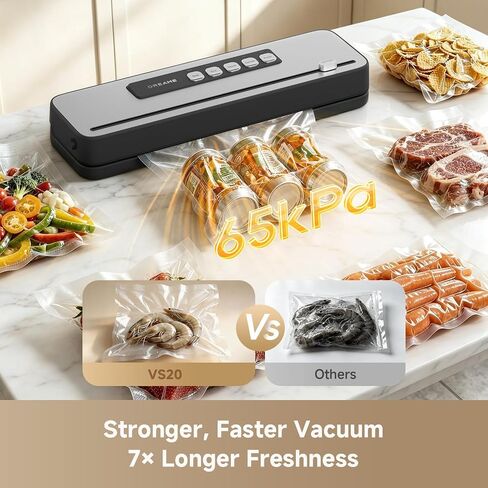 DREAME VS20 Food Vacuum Sealer, 65kPa Compact Sealer, 5 Modes with Cutter | 10 Reusable Vacuum Bags, Reinforced Double Seal, Compact Food Vacuum Sealer, Ideal for Meat, Moist Food & Sous Vide Cooking in Saudi Arabia