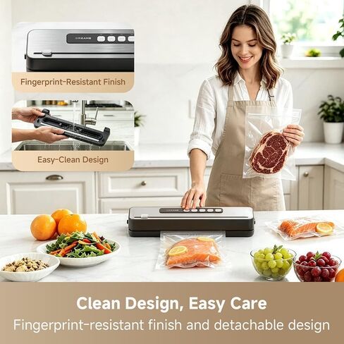 DREAME VS20 Food Vacuum Sealer, 65kPa Compact Sealer, 5 Modes with Cutter | 10 Reusable Vacuum Bags, Reinforced Double Seal, Compact Food Vacuum Sealer, Ideal for Meat, Moist Food & Sous Vide Cooking in Saudi Arabia