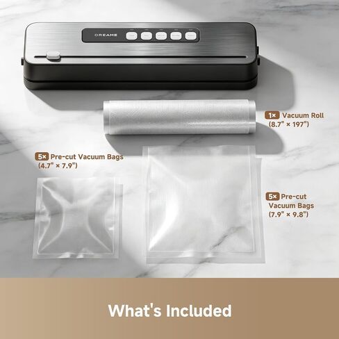 DREAME VS20 Food Vacuum Sealer, 65kPa Compact Sealer, 5 Modes with Cutter | 10 Reusable Vacuum Bags, Reinforced Double Seal, Compact Food Vacuum Sealer, Ideal for Meat, Moist Food & Sous Vide Cooking in Saudi Arabia