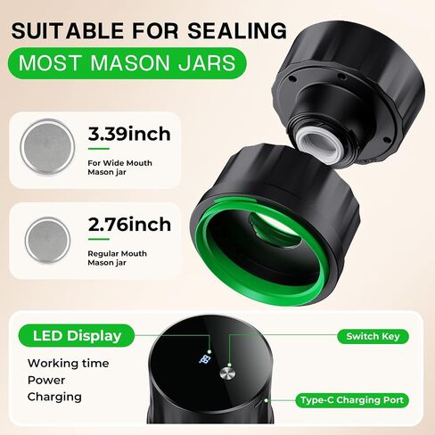 Electric Mason Jar Vacuum Sealer Kit | 4-in-1 handheld mason jar vacuum sealer works with mason jars, glass food bins, vacuum bags and wine bottles in Saudi Arabia