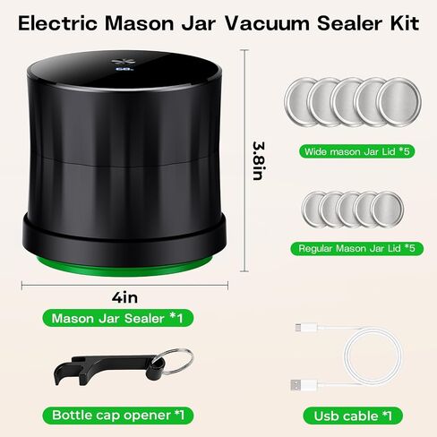 Electric Mason Jar Vacuum Sealer Kit | 4-in-1 handheld mason jar vacuum sealer works with mason jars, glass food bins, vacuum bags and wine bottles in Saudi Arabia