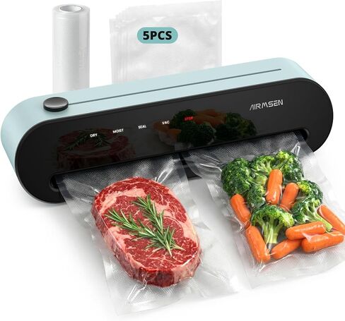 AIRMSEN 1-Step Vacuum Sealer for Food, 6-in-1 Fully Automatic Vacuum Sealer, Built-in Cutter & External Hose Storage, 12" Wide Sealing Strip, Dry & Moist Modes for Food Preservation in Saudi Arabia