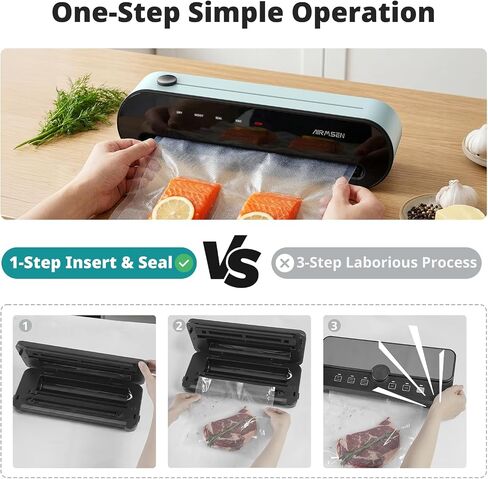 AIRMSEN 1-Step Vacuum Sealer for Food, 6-in-1 Fully Automatic Vacuum Sealer, Built-in Cutter & External Hose Storage, 12" Wide Sealing Strip, Dry & Moist Modes for Food Preservation in Saudi Arabia