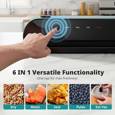 AIRMSEN 1-Step Vacuum Sealer for Food, 6-in-1 Fully Automatic Vacuum Sealer, Built-in Cutter & External Hose Storage, 12" Wide Sealing Strip, Dry & Moist Modes for Food Preservation in Saudi Arabia
