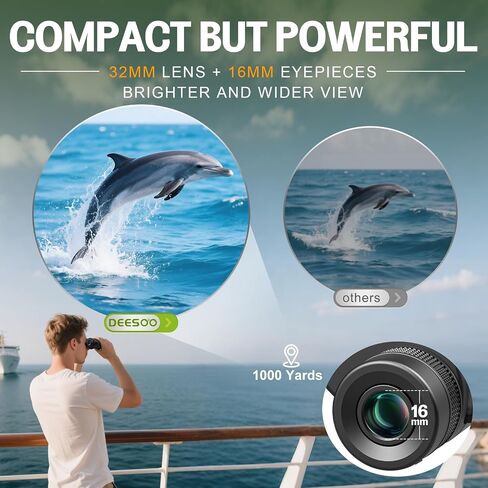 25x32 Compact Bird Watching Binoculars, High Powered for Adults Kids | BAK4 FMC Optics for Cruise Ship, Low Light for Camping Hiking, Eyeglass Friendly for Men Women, Small Size for Travel in Saudi Arabia