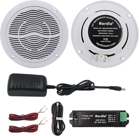 Herdio 6.5 Inch Marine Bluetooth Speakers 2 Way 120W Peak Boat Speakers for Car/ATV/UTV/Golf Cart Use, Pair, Black in Saudi Arabia