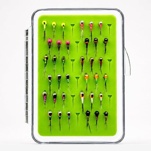 Tungsten Bead Perdigon Nymphs, 36PCS Fast Sinking Euro Nymph Flies Assortment, 12 Colors #14/#16/#18 Barbless Jig Head Flies for Smallmouth Bass, Trout & Grayling in Saudi Arabia