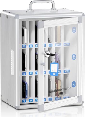 36 Slots Cell Phone Locker for Classroom, Portable Mobile Phone Storage Box with 【2 Different Size Slots】, Phone Lock Box Wall Mounted (Silver) in Saudi Arabia