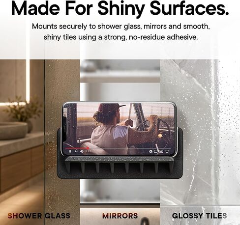 TOOLETRIES The Jack Shower Phone Holder – Charcoal | Silicone shower phone holder with a reusable wall mount for smartphones and tablets. in Saudi Arabia