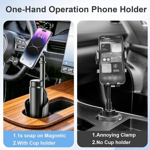 LenTok Magnetic Cup Holder Phone Mount for Car, 2 in 1 One-Hand Operation Adjustable Vehicle Cupholder Expander Phone Holder, Compatible with iPhone Android Smartphones in Saudi Arabia