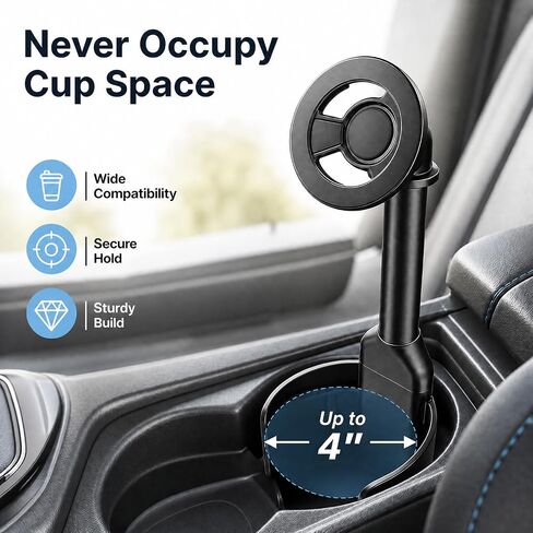 LenTok Magnetic Cup Holder Phone Mount for Car, 2 in 1 One-Hand Operation Adjustable Vehicle Cupholder Expander Phone Holder, Compatible with iPhone Android Smartphones in Saudi Arabia